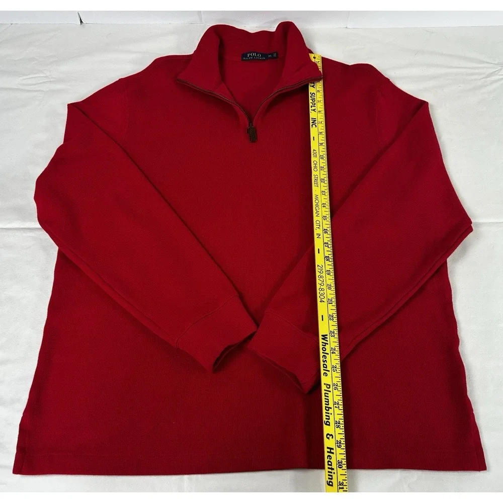 Polo Ralph Lauren Men's XL Red Cotton Tight Knit Mock‎ Neck Quarter Zip Pullover